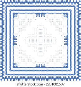Portuguese ornamental azulejo ceramic. Vector seamless pattern collage. Universal design. Blue vintage backdrop for wallpaper, web background, towels, print, surface texture, pillows.