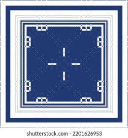 Cerámica de azulejo ornamental portugués. Marco de patrón sin fisuras del vector. Diseño geométrico. Fondo azul vintage para papel pintado, fondo web, toallas, impresión, textura superficial, almohadas.