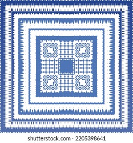 Portuguese ornamental azulejo ceramic. Vector seamless pattern collage. Universal design. Blue vintage backdrop for wallpaper, web background, towels, print, surface texture, pillows.