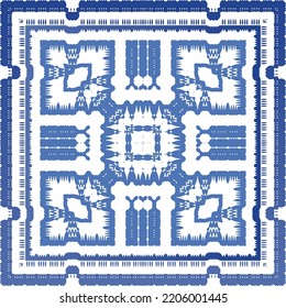 Portuguese ornamental azulejo ceramic. Vector seamless pattern collage. Universal design. Blue vintage backdrop for wallpaper, web background, towels, print, surface texture, pillows.