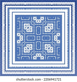 Portuguese ornamental azulejo ceramic. Vector seamless pattern collage. Universal design. Blue vintage backdrop for wallpaper, web background, towels, print, surface texture, pillows.