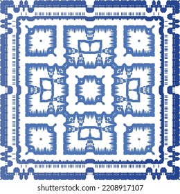 Portuguese ornamental azulejo ceramic. Vector seamless pattern collage. Universal design. Blue vintage backdrop for wallpaper, web background, towels, print, surface texture, pillows.