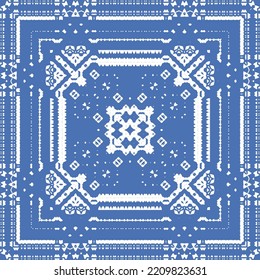 Portuguese ornamental azulejo ceramic. Vector seamless pattern flyer. Minimal design. Blue vintage backdrop for wallpaper, web background, towels, print, surface texture, pillows.