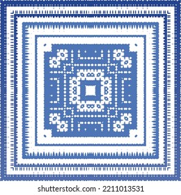 Portuguese ornamental azulejo ceramic. Vector seamless pattern collage. Universal design. Blue vintage backdrop for wallpaper, web background, towels, print, surface texture, pillows.