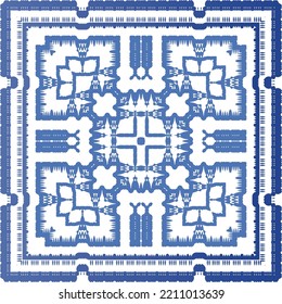 Portuguese ornamental azulejo ceramic. Vector seamless pattern collage. Universal design. Blue vintage backdrop for wallpaper, web background, towels, print, surface texture, pillows.