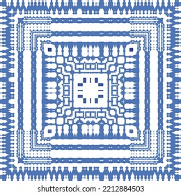 Portuguese ornamental azulejo ceramic. Vector seamless pattern collage. Universal design. Blue vintage backdrop for wallpaper, web background, towels, print, surface texture, pillows.