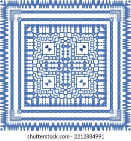 Portuguese ornamental azulejo ceramic. Vector seamless pattern collage. Universal design. Blue vintage backdrop for wallpaper, web background, towels, print, surface texture, pillows.