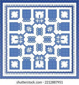 Portuguese ornamental azulejo ceramic. Vector seamless pattern collage. Universal design. Blue vintage backdrop for wallpaper, web background, towels, print, surface texture, pillows.