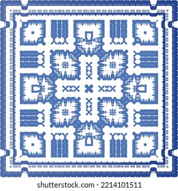 Portuguese ornamental azulejo ceramic. Vector seamless pattern collage. Universal design. Blue vintage backdrop for wallpaper, web background, towels, print, surface texture, pillows.