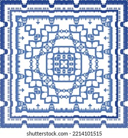 Portuguese ornamental azulejo ceramic. Vector seamless pattern collage. Universal design. Blue vintage backdrop for wallpaper, web background, towels, print, surface texture, pillows.