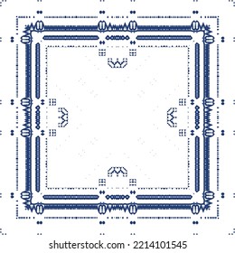 Portuguese ornamental azulejo ceramic. Vector seamless pattern collage. Universal design. Blue vintage backdrop for wallpaper, web background, towels, print, surface texture, pillows.