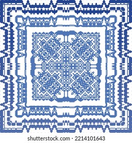 Portuguese ornamental azulejo ceramic. Vector seamless pattern collage. Universal design. Blue vintage backdrop for wallpaper, web background, towels, print, surface texture, pillows.