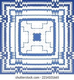 Portuguese ornamental azulejo ceramic. Vector seamless pattern collage. Universal design. Blue vintage backdrop for wallpaper, web background, towels, print, surface texture, pillows.