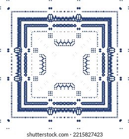 Portuguese ornamental azulejo ceramic. Vector seamless pattern collage. Universal design. Blue vintage backdrop for wallpaper, web background, towels, print, surface texture, pillows.