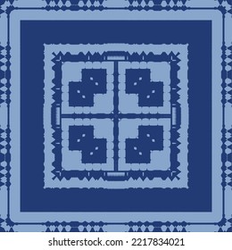 Portuguese ornamental azulejo ceramic. Vector seamless pattern collage. Universal design. Blue vintage backdrop for wallpaper, web background, towels, print, surface texture, pillows.