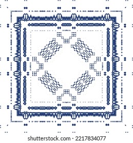 Portuguese ornamental azulejo ceramic. Vector seamless pattern collage. Universal design. Blue vintage backdrop for wallpaper, web background, towels, print, surface texture, pillows.