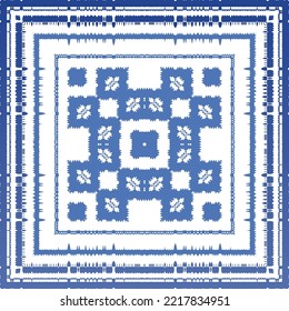 Portuguese ornamental azulejo ceramic. Vector seamless pattern collage. Universal design. Blue vintage backdrop for wallpaper, web background, towels, print, surface texture, pillows.
