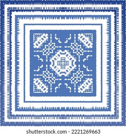 Portuguese ornamental azulejo ceramic. Vector seamless pattern collage. Universal design. Blue vintage backdrop for wallpaper, web background, towels, print, surface texture, pillows.