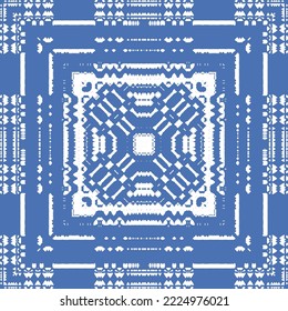 Portuguese ornamental azulejo ceramic. Vector seamless pattern flyer. Minimal design. Blue vintage backdrop for wallpaper, web background, towels, print, surface texture, pillows.
