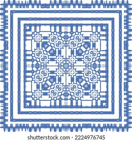 Portuguese ornamental azulejo ceramic. Vector seamless pattern collage. Universal design. Blue vintage backdrop for wallpaper, web background, towels, print, surface texture, pillows.