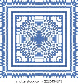 Portuguese ornamental azulejo ceramic. Vector seamless pattern collage. Universal design. Blue vintage backdrop for wallpaper, web background, towels, print, surface texture, pillows.