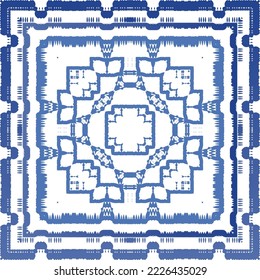 Portuguese ornamental azulejo ceramic. Vector seamless pattern collage. Universal design. Blue vintage backdrop for wallpaper, web background, towels, print, surface texture, pillows.