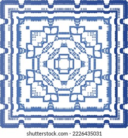 Portuguese ornamental azulejo ceramic. Vector seamless pattern collage. Universal design. Blue vintage backdrop for wallpaper, web background, towels, print, surface texture, pillows.