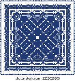 Portuguese ornamental azulejo ceramic. Vector seamless pattern collage. Universal design. Blue vintage backdrop for wallpaper, web background, towels, print, surface texture, pillows.