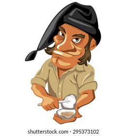 Portuguese Oyster Fisherman Caricature Character Funny Cartoon logo