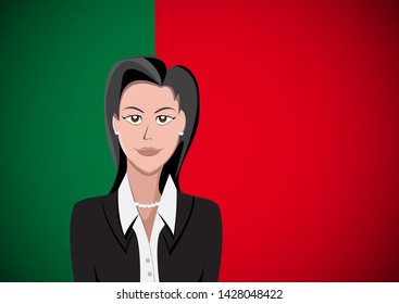 Portuguese people,  ahead of the flag. Portrait of manager in flat design. Vector cartoon
