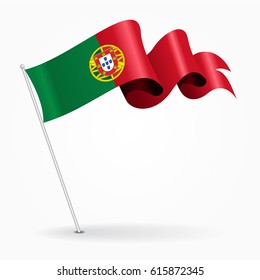 Portuguese pin icon wavy flag. Vector illustration.