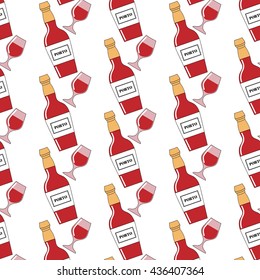 Portuguese port wine vector seamless pattern. Porto pattern with glasses and bottles.