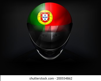 Portuguese racer with flag on helmet vector closeup illustration