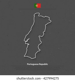 Portuguese Republic isolated map and official flag icon. vector Portugal political map 3d illustration. European State travel banner template