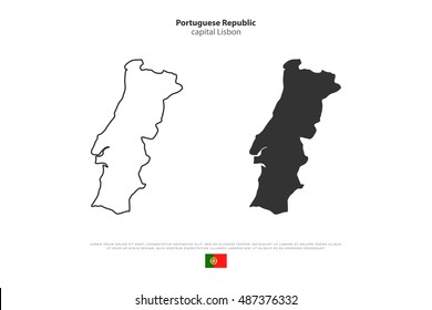 Portuguese Republic isolated map and official flag icon. vector Portugal political maps illustration. European State travel banner template. Republica Portuguesa maps