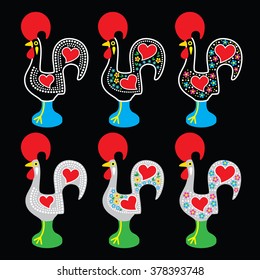 Portuguese Rooster of Barcelos - Galo de Barcelos icons on black