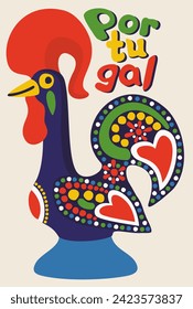 Gallo portugués de Barcelos. Ilustración aislada del vector.