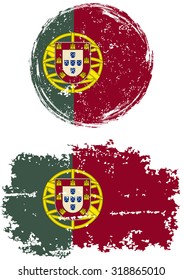 Portuguese round and square grunge flags. Vector illustration. Grunge effect can be cleaned easily. 
