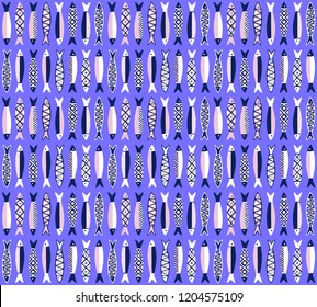 Portuguese sardines seamless vector pattern.