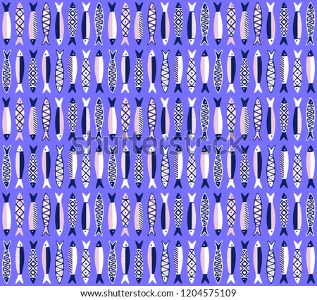 Portuguese sardines seamless vector pattern.