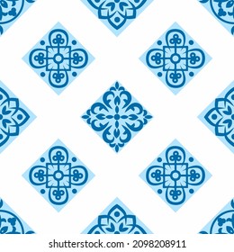 Portuguese seamless pattern with azulejo tiles. Gorgeous seamless patchwork pattern from colorful Moroccan tiles, ornaments. wallpaper, pattern fills, web page background,surface textures.
