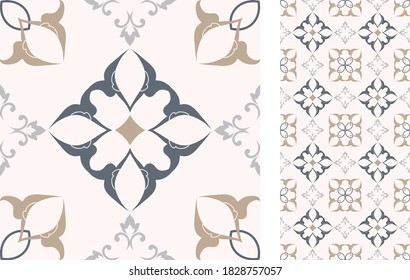 Portuguese and Spain decor. Ceramic tile. Seamless Azulejo tile. Vector hand drawn illustration, typical portuguese and spanish tile