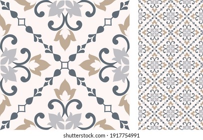 Portuguese and Spain decor. Ceramic tile. Seamless Azulejo tile. Vector hand drawn illustration, typical portuguese and spanish tile