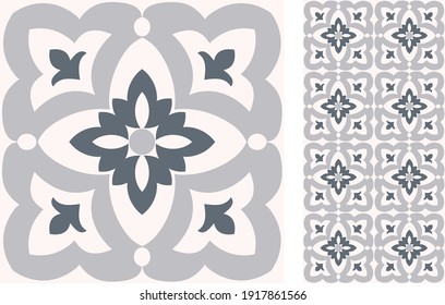 Portuguese and Spain decor. Ceramic tile. Seamless Azulejo tile. Vector hand drawn illustration, typical portuguese and spanish tile