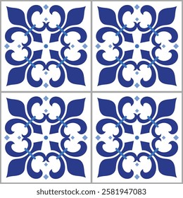 Portuguese and Spanish inspired Azulejo wallpaper tiles - vector seamless pattern
