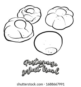 Portuguese sweet bread food sketch separated on white. Vector drawing of Sweet bread, usually known in Portugal. Food illustration series.