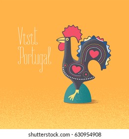 Portuguese symbol Barcelos rooster vector illustration. Visit Portugal concept design element