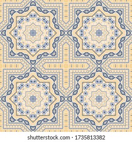 Diseño gráfico vectorial de patrones geométricos sin costura en mosaico portugués. Hermoso adorno de fachada con formas geométricas, elementos coloridos. Patrón cerámico sin soldadura al estilo lisboa portugués.
