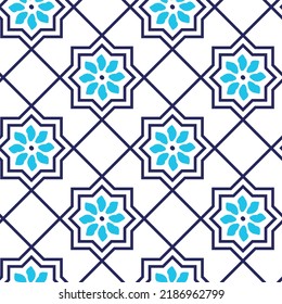 Portuguese tile pattern. seamless geometric vector with diagonal motif. Portuguese azulejos. Mosaic texture for kitchen wall or bathroom floor.