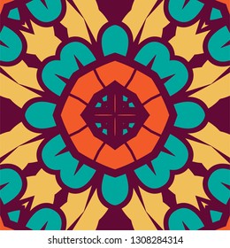 Portuguese tile pattern vector with geometrical abstract motifs. Portugal azulejo, mexican talavera, spanish, italian majolica or moroccan ceramic texture for house bathroom wall or kitchen flooring.